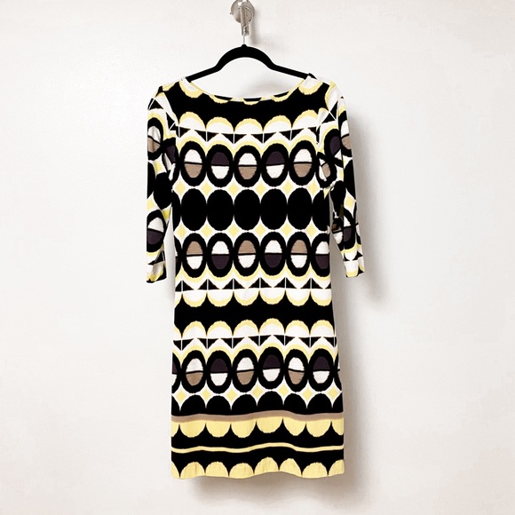 Donna Ricco Dresses & Skirts - NWT Donna Ricco Pattern Spring Chic 3/4 Sleeve‎ Midi Dress Black Yellow Small
